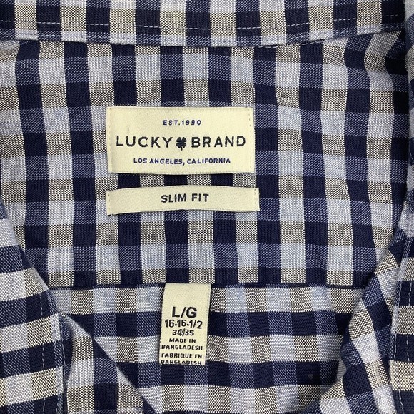 Lucky Brand Mens Slim Fit Long Sleeve Button Up Linen Blend Blue Shirt Size L - Picture 4 of 7
